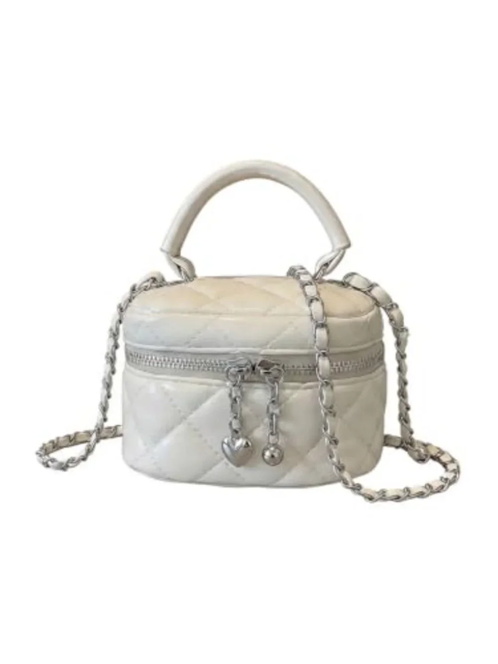 Quilted Zipper Crossbody Top Handle Mini Bucket Bag Faux Leather Satchel Purse